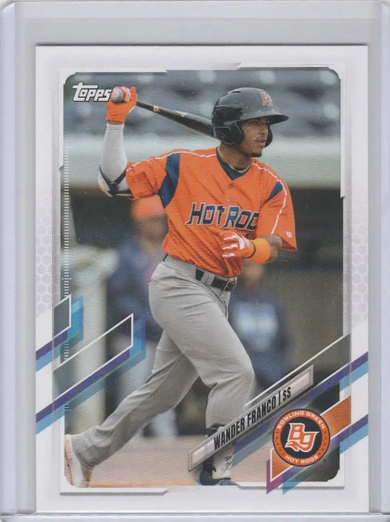 Baseball card of Wander Franco in Hot Rods jersey for Topps Pro Debut collection