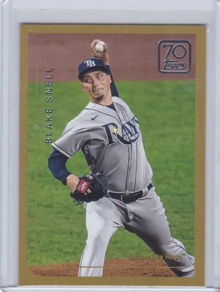 Baseball card of Blake Snell mid-throw for the Tampa Bay Rays from Topps Series 1