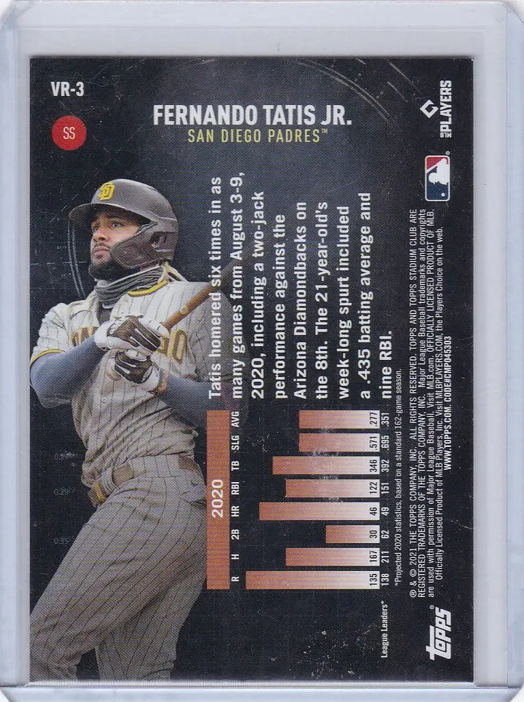 Baseball trading card of Fernando Tatis Jr. from Topps Stadium Club, San Diego Padres