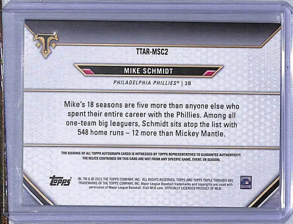 Back of Mike Schmidt 2021 Topps Triple Threads Relics baseball card