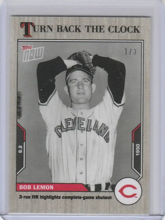 Baseball card of Bob Lemon in wind-up pose, 2021 Topps Clock Ash Parallel