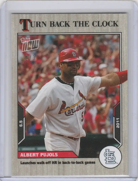 Baseball card of Albert Pujols Cardinals in white uniform, Topps Turn Back the Clock Ash Parallel