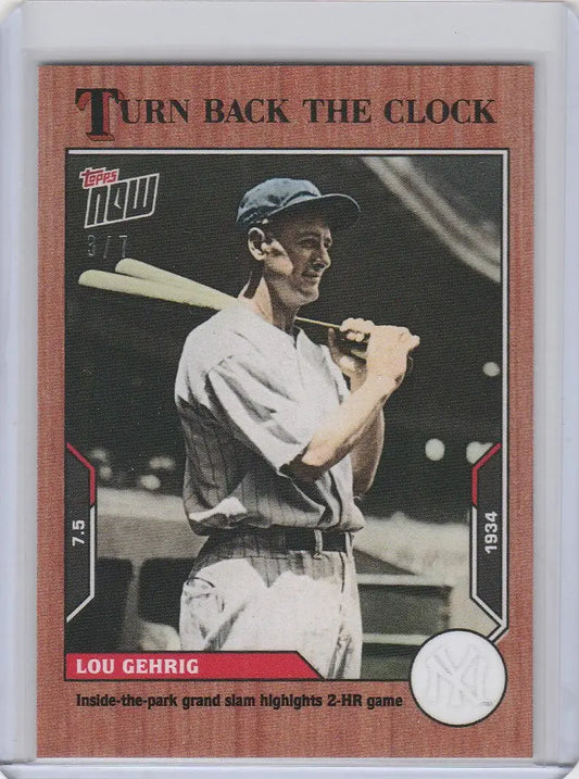 Baseball card of Lou Gehrig, New York Yankees, in 2021 Topps Clock Cherry Parallel