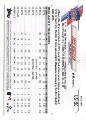 2021 Topps Update US150 Zack Wheeler Philadelphia Phillies Baseball Card NM-MT