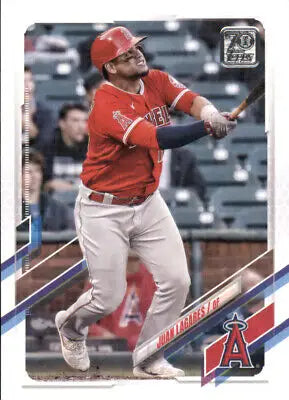 Juan Lagares swinging bat on 2021 Topps Update Los Angeles Angels Baseball Card