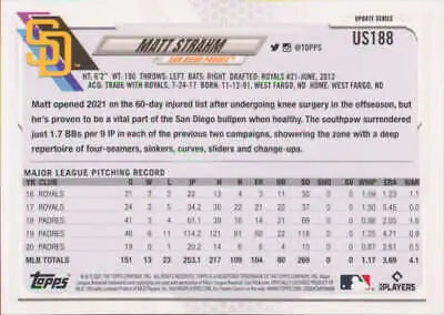 2021 Topps Update #US188 Matt Strahm NM-MT Padres original gloss baseball card