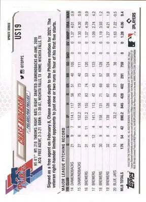 Chase Anderson 2021 Topps Update baseball card Philadelphia Phillies MLB NM-MT