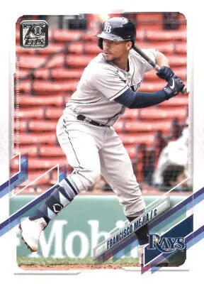 Baseball player Francisco Mejia swinging bat on 2021 Topps Update card for Tampa Bay Rays