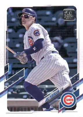 Chicago Cubs player Joc Pederson at bat in pinstripe uniform for Topps Update card