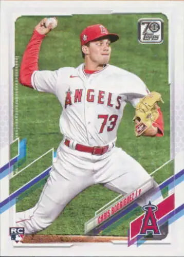 Baseball card featuring Angels pitcher Chris Rodriguez in original gloss throwing a pitch