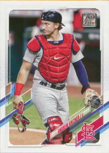 Baseball card of St. Louis Cardinals catcher in gray uniform, original gloss finish