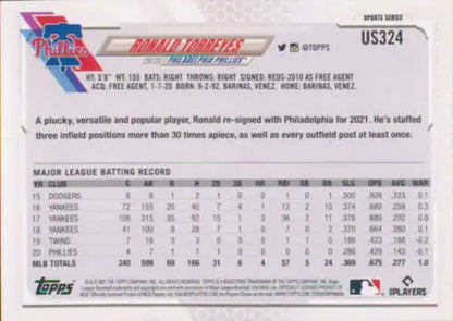 Ronald Torreyes baseball card from 2021 Topps Update featuring original gloss finish