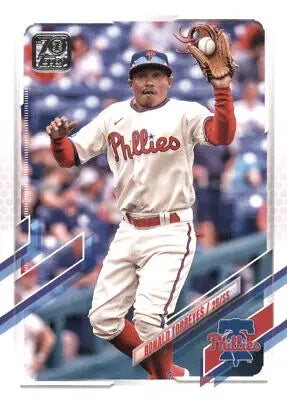 Ronald Torreyes catching a ball in 2021 Topps Update US324 baseball card illustration