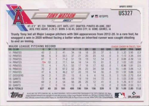 Baseball trading card featuring Tony Gonsolin’s MLB stats in original gloss finish