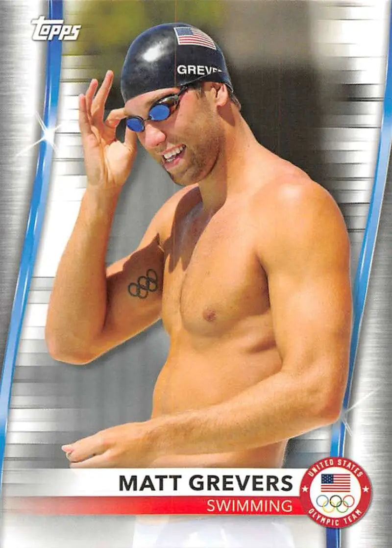 Shirtless Matt Grevers in blue sunglasses and black cap, Paralympics Team Hopefuls card