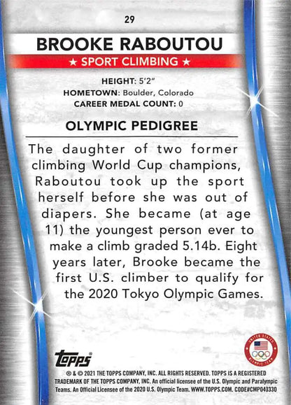 Trading card of Brooke Raboutou, a Paralympics Team Hopefuls sport climbing athlete