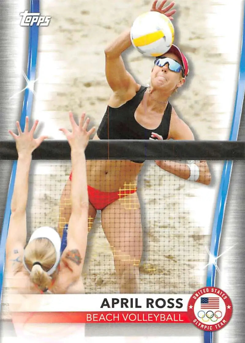 April Ross spiking the ball in competition on the 2021 Topps Beach Volleyball Card