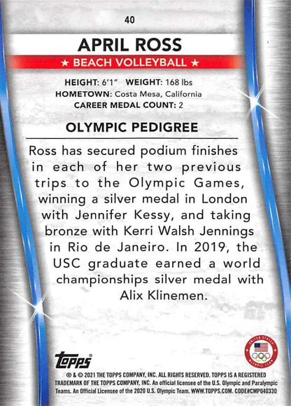 Trading card of April Ross featuring beach volleyball stats and Olympic achievements