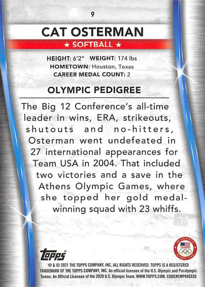 Trading card showcasing Cat Osterman’s statistics and achievements as a Paralympics Team hopeful