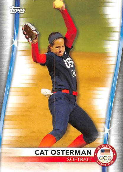 Cat Osterman pitching in navy Team USA uniform on 2021 Topps Paralympics Team card