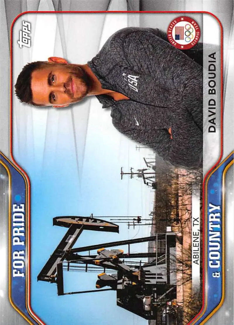 Team USA athlete David Boudia in gray Nike jacket on 2021 Topps PC-10 Diving Card