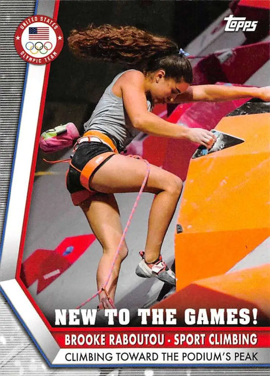 Sport Climbing card featuring Brooke Raboutou scaling a colorful climbing wall