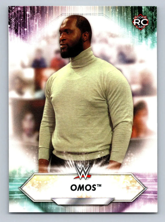 2021 Topps WWE #124 Omos rookie card featuring the wrestling superstar Omos