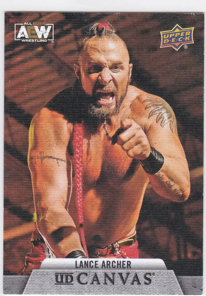 Lance Archer Canvas from Upper Deck AEW features a muscular man with a mohawk yelling