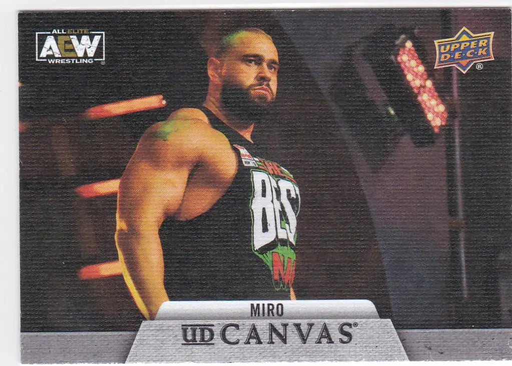 Wrestling trading card of muscular man in vest, 2021 Upper Deck AEW #C-8 Miro Canvas