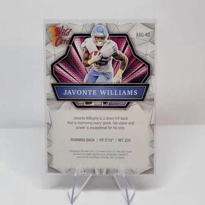 Football trading card of Javonte Williams in Wild Card Allumination design