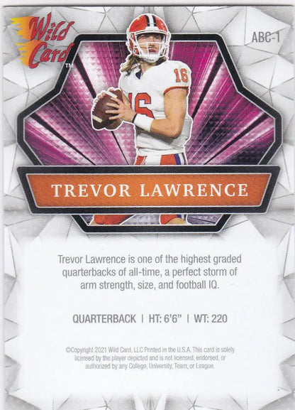 Football trading card of Trevor Lawrence in Jacksonville Jaguars uniform from Wild Card Alumination