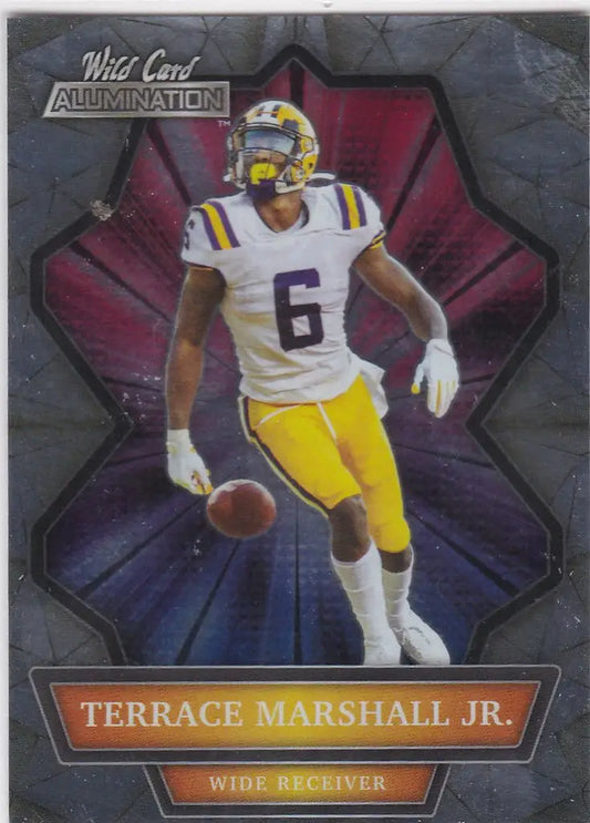 Football trading card of Terrance Marshall Jr Panthers in Wild Card Alumination design