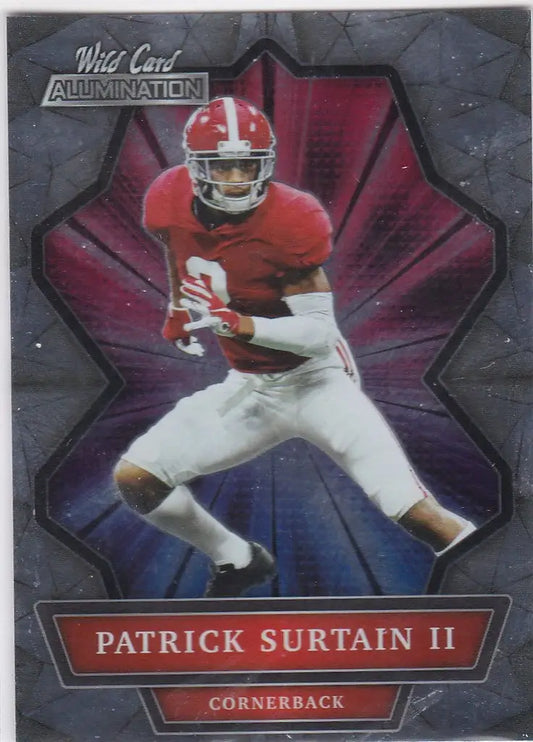 Football trading card of Patrick Surtain Alabama in red jersey, Wild Card Alumination