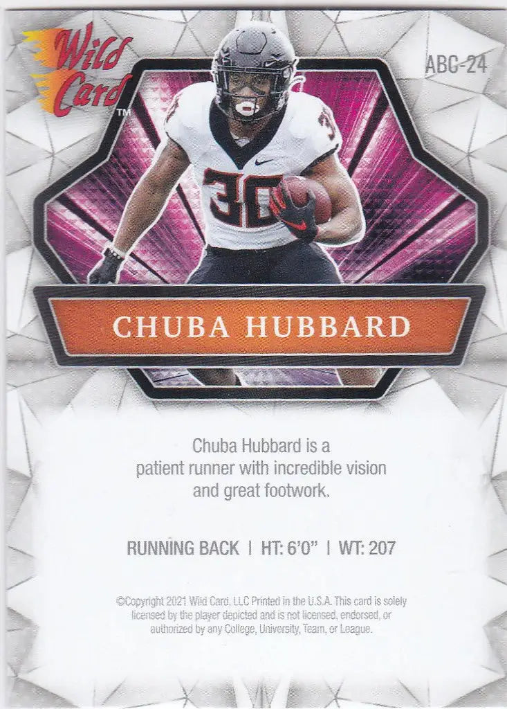 Football trading card of Chuba Hubbard Carolina Panthers from Wild Card Alumination series