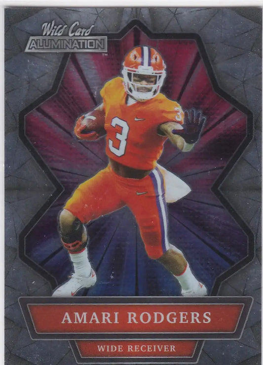 Football trading card of Amari Rodgers in orange uniform for Wild Card Alumination