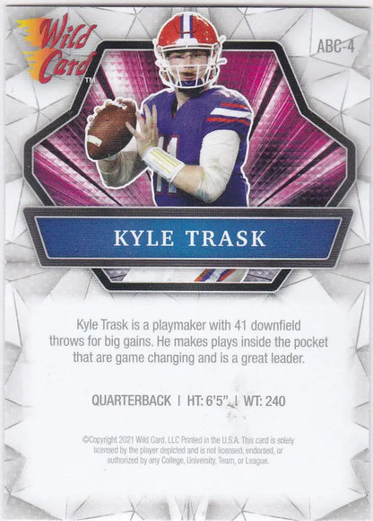 Football trading card of Kyle Trask Tampa Bay in Wild Card Alumination uniform