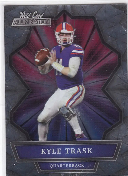 Football trading card of Kyle Trask Tampa Bay in Wild Card Alumination design