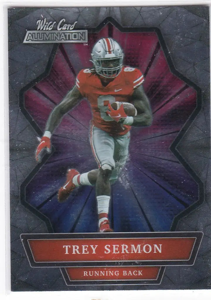 Football trading card of Trey Sermon RC for San Francisco 49ers in Wild Card Alumination design