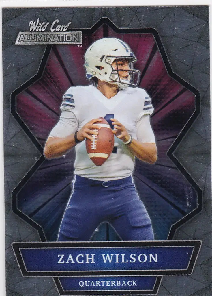 Football trading card featuring Zach Wilson in a white jersey for Wild Card Alumination