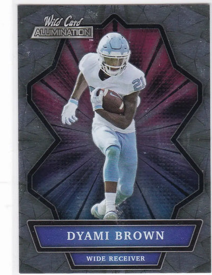 Football trading card of Dyami Brown RC in white uniform from Wild Card Alumination series