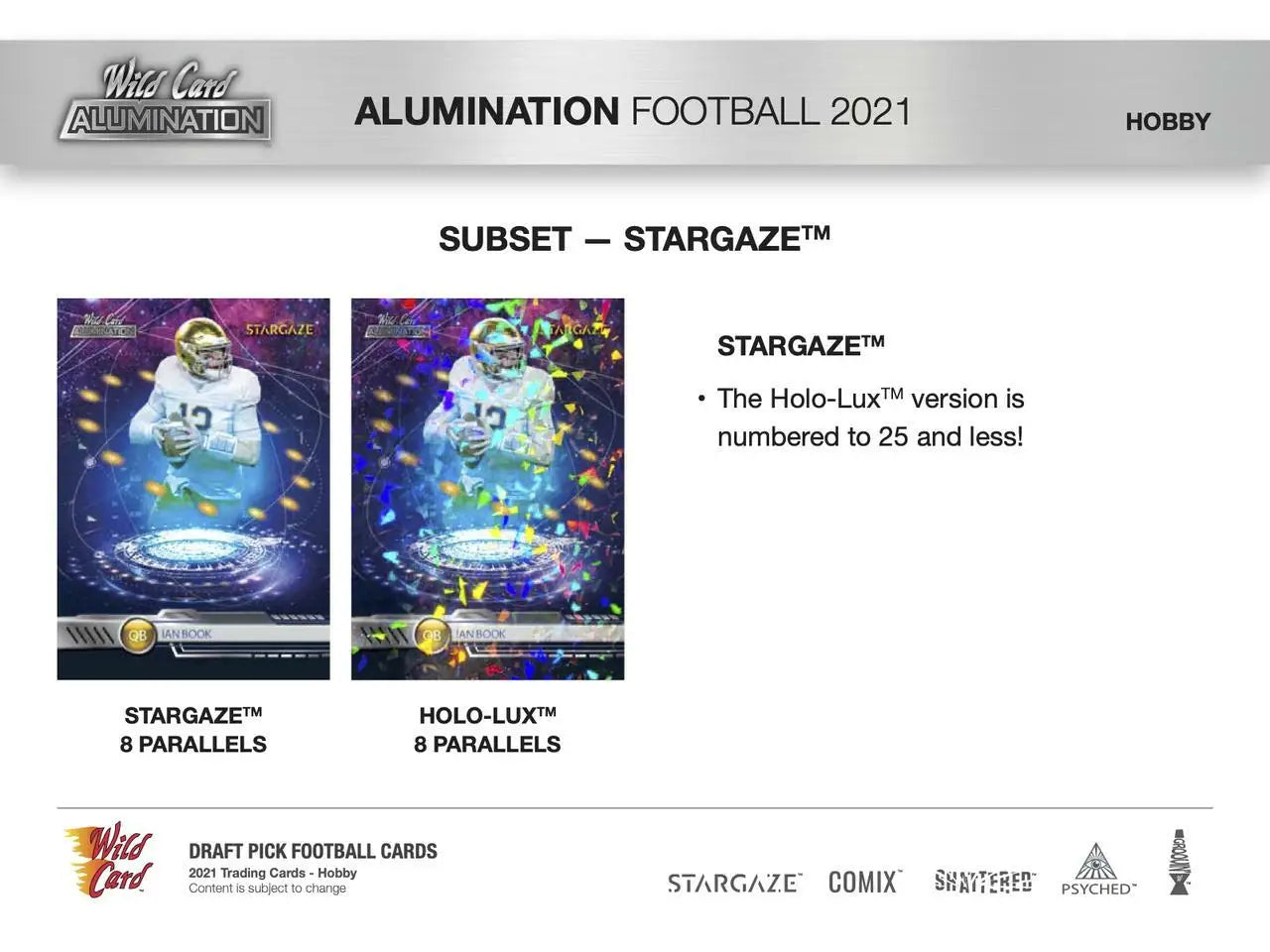 Holographic football trading cards from 2021 Wild Card Alumination chase packs