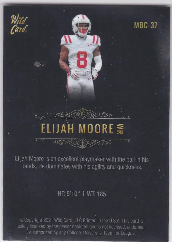 Football trading card of Elijah Moore Rookie in Wild Card Matte Black uniform number 8