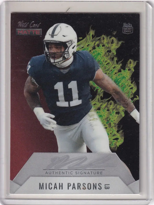 Football trading card of Micah Parsons in Navy Jersey 11, Wild Card Matte edition