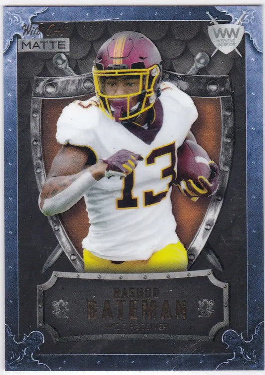 Football trading card of Rashod Batemon in a white jersey for Wild Card Matte Weekend Warrior Ravens