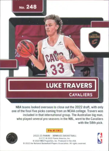 Luke Travers basketball card from 2022-23 Donruss #248 Rookie Cleveland Cavaliers NM-MT