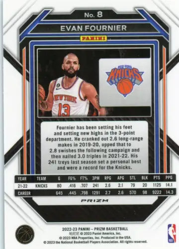 Evan Fournier 2022-23 Panini Prizm Green New York Knicks Basketball Card