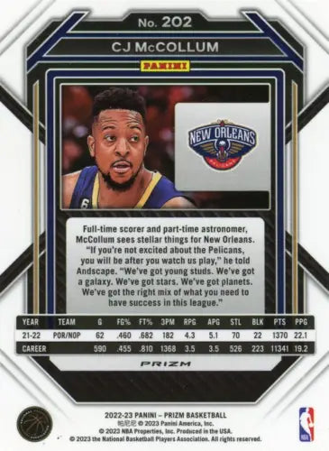 CJ McCollum 2022-23 Panini Prizm Silver New Orleans Pelicans Basketball Card