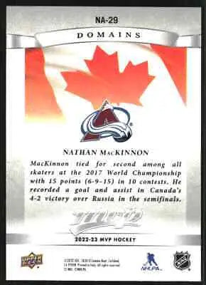 Hockey card back of 2022-23 Upper Deck MVP Nathan MacKinnon Colorado Avalanche