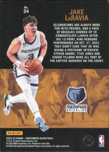 2022-23 Panini Contenders Rookie Stallions #24 Jake LaRavia Grizzlies Card NM-MT