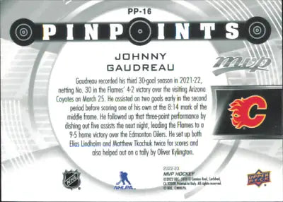 Hockey card back of 2022-23 Upper Deck MVP Johnny Gaudreau Calgary Flames NM-MT